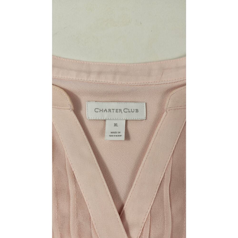 Charter club light pink peasant chiffon split neck sz XL career casual old money - Picture 5 of 8